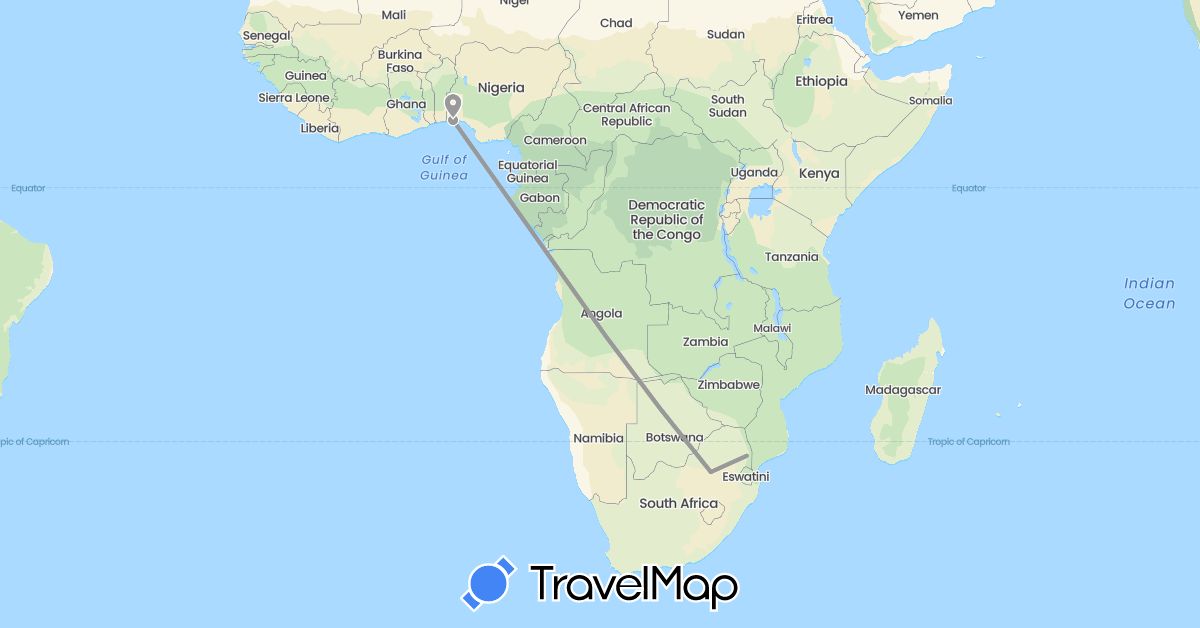 TravelMap itinerary: driving, plane in Nigeria, South Africa (Africa)